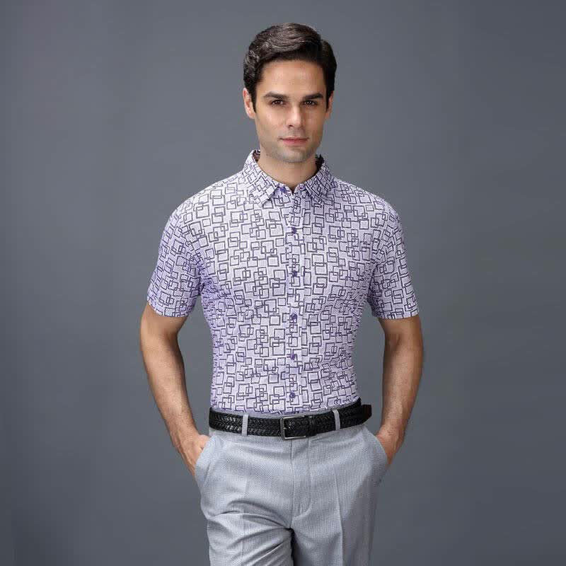 服饰鞋帽 男装 t恤 > 百衣百顺男士创意格子休闲短袖衬衫hdsd2h147