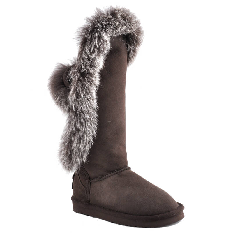 牧羊人生 澳洲羊皮毛一体雪地靴女 狐狸毛高筒靴shl42-0086 巧克力色