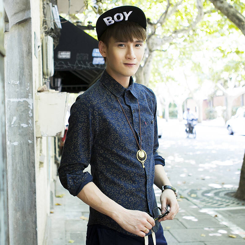 y&l 2014男士衬衫 春夏装新款韩版休闲男式寸衣 男复古长袖寸衫衬衣潮