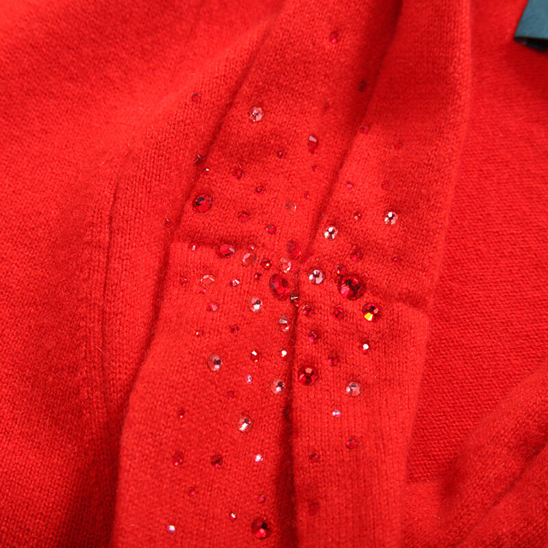 企业团购 秋冬变化领纯色羊绒衫女士 100% 纯羊绒毛衣针织套衫 石榴红