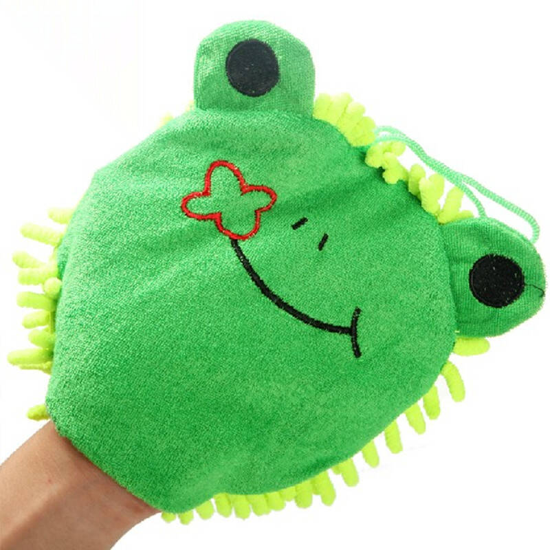 雪尼尔搓澡巾卡通可爱动物造型沐浴手套创意家居 绿色青蛙