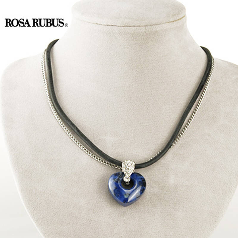 rosarubus 天然蓝纹石 海洋之心 真皮绳项链 女 饰品 n10164