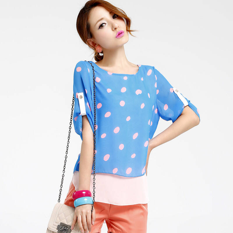 忆魅2014夏季新款中袖两件套宽松中袖t恤f07 荧光蓝 l