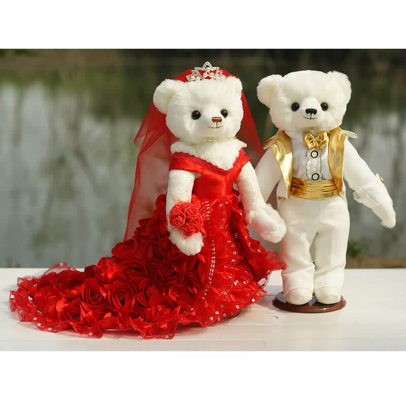 lisabel第二代高档结婚礼品 宫熊 花朵拖尾婚纱熊 情