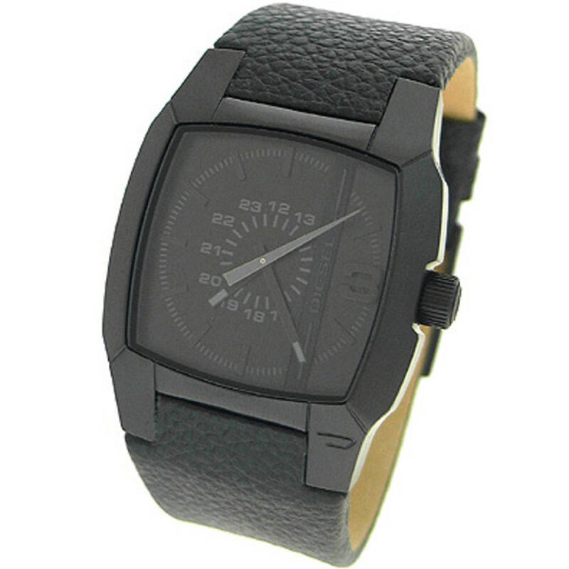 diesel 迪赛 男士时尚方形真皮带石英表 dz1448 黑色