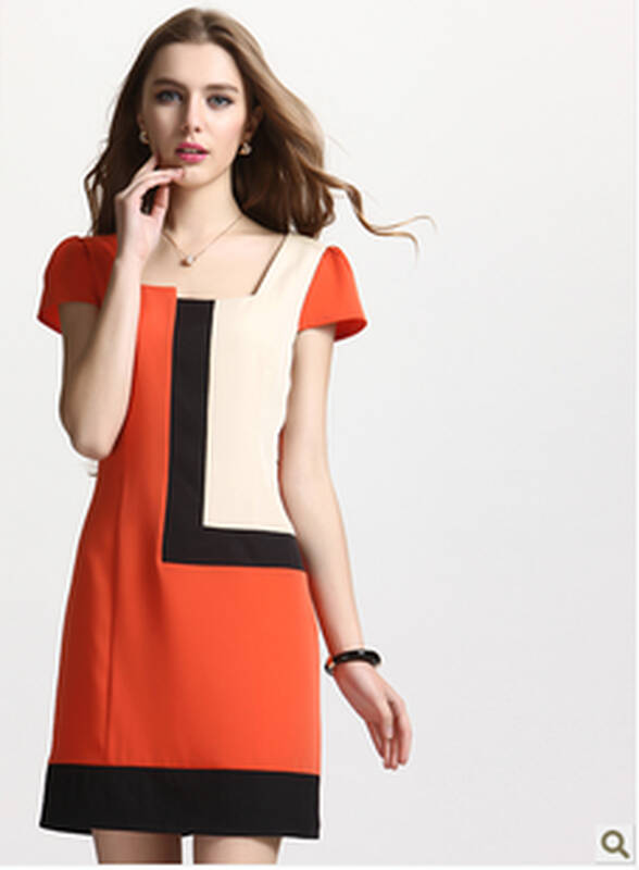 尤卡小镇 2014新款夏季拼接撞色大码雪纺连衣裙子 nc323-b`086 洋红 s