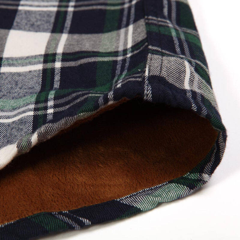 baneberry 帛利秋冬新款清新素雅格纹长袖加绒加厚男士保暖衬衫 藏绿