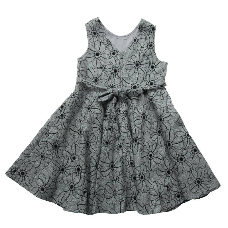 卡波树新款女孩童秋装公主裙毛呢儿童中大童学生连衣裙子 灰色 140