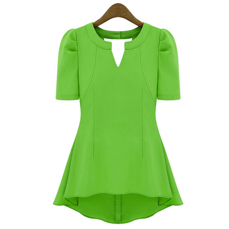 赏悦美2014夏装新款短袖女装 欧美时尚绿色雪纺衫 雪纺中长款上衣糖果