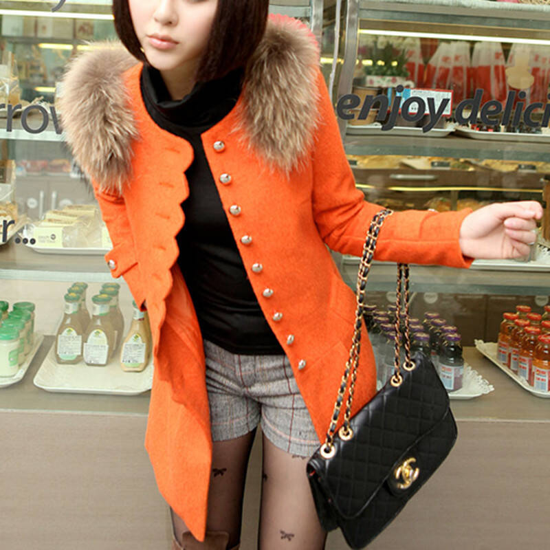 领后背蝴蝶结波浪边中长款韩国明星同款毛呢外套大衣风衣冬装as9928