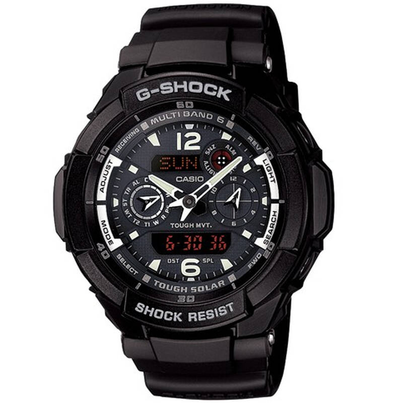 卡西欧 顶级g-shock酷黑太阳能六局电波双显飞行男表gw-3500bb-1a