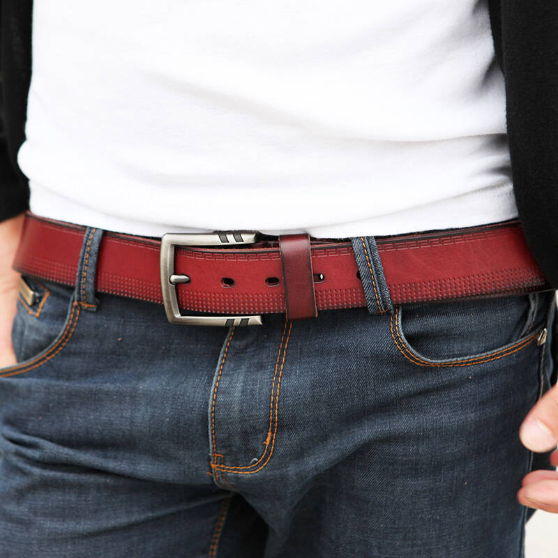 粉色绵羊男士皮带男款真皮腰带时尚腰带针扣腰带 38309 咖啡色 长120