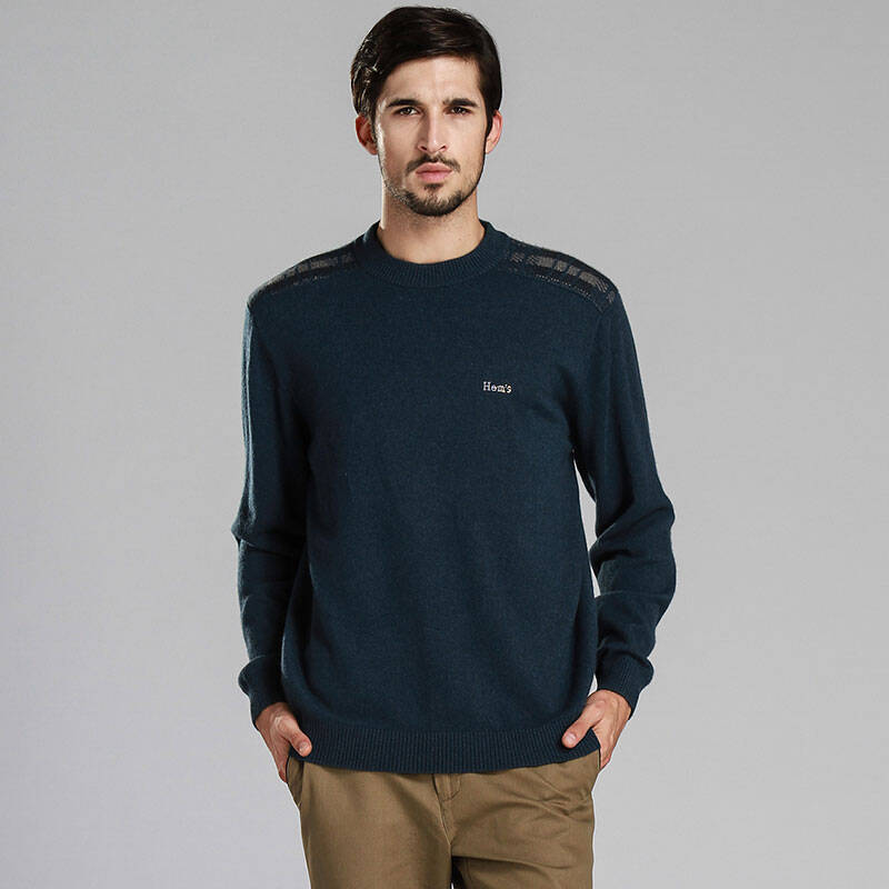海尔曼斯品牌男装 秋冬新款男士羊毛衫 圆领套头高档羊绒衫 纯山羊绒