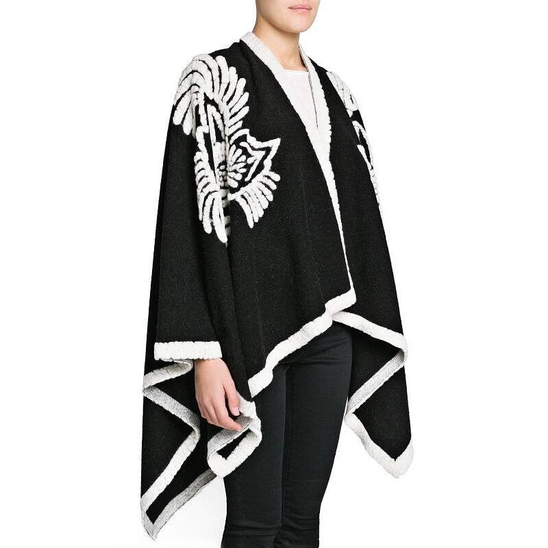 mango2013|黑白瀑布型斗篷|11069013 黑色 均码