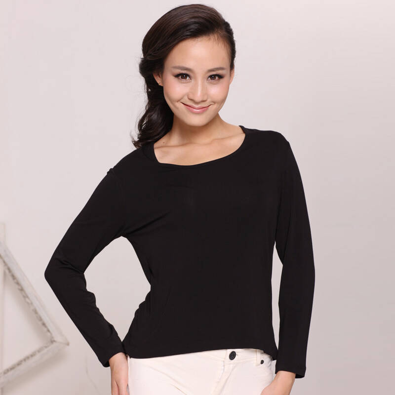 铜牛内衣 舒适圆领女打底衫 0601-5300 黑色 165/90