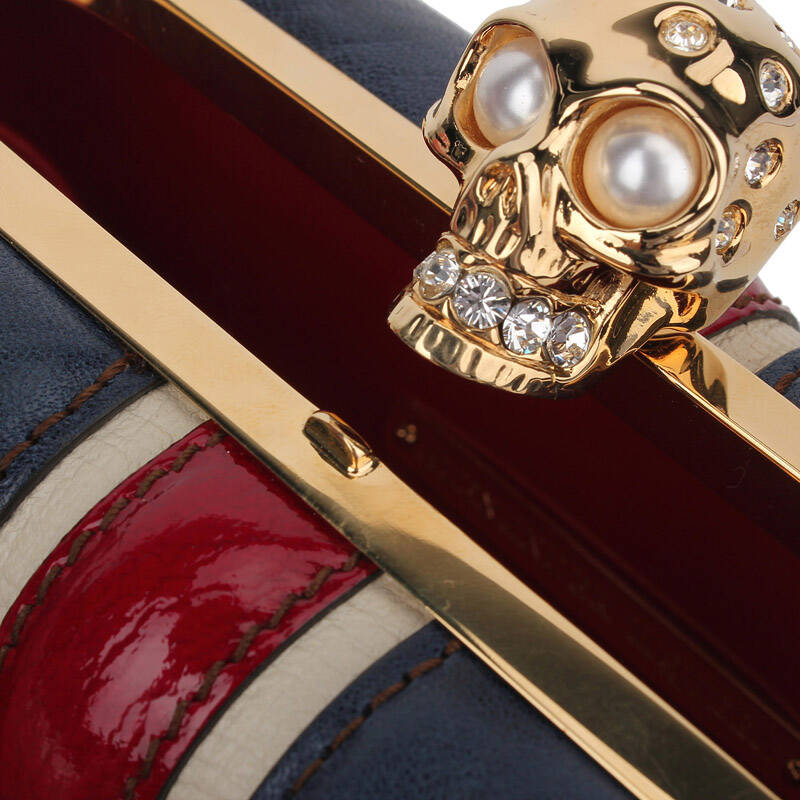 alexander mcqueen亚历山大麦昆 女款真皮红蓝白骷髅头手拿包 208024