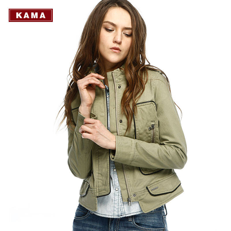 京东配送 kama 卡玛 春季新款女装 时尚立领百搭长袖休闲外套 7114763