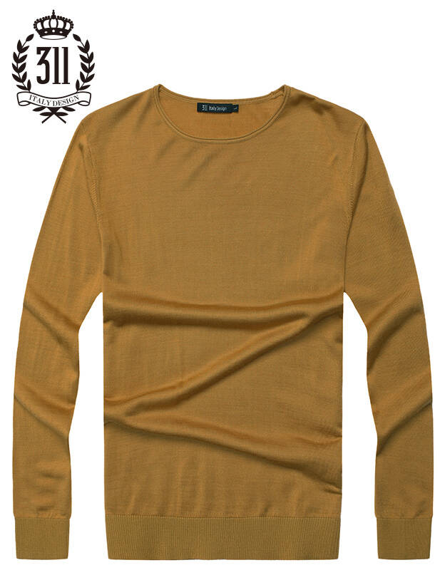 秋装新款时尚多彩羊毛衫纯色圆领长袖套头 毛衫 男 sas1053 将军黄 l