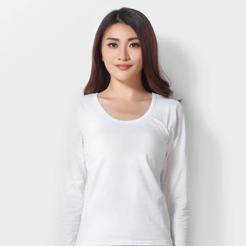 大朴 针织女士bra-top圆领长袖打底衫 女式纯棉秋衣 埃及长绒棉 白色