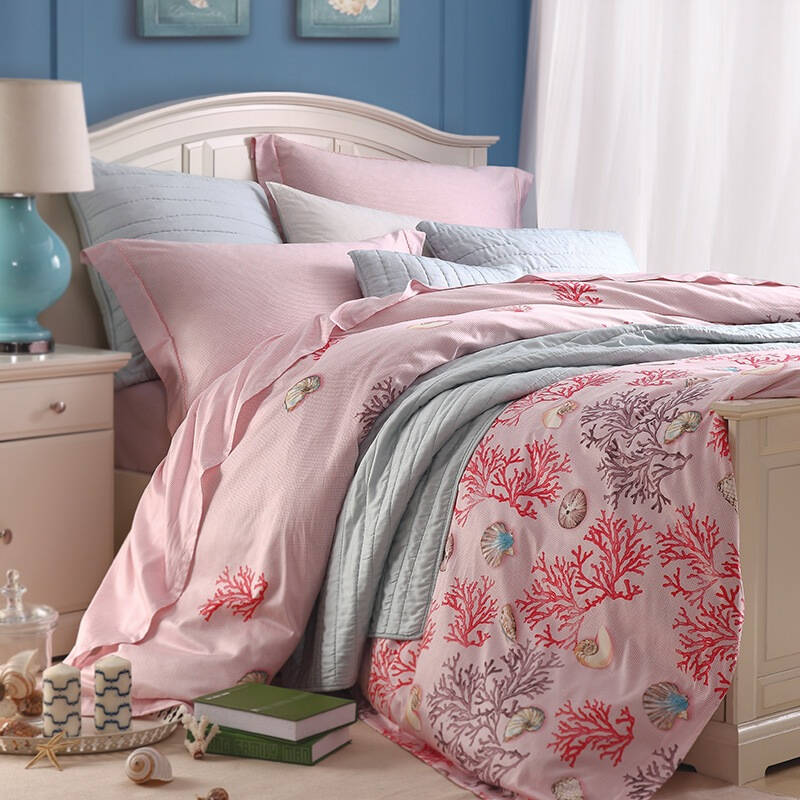 宜庭(esteem) 床品家纺 全棉60支 美式印花四件套 贝影 适用1.