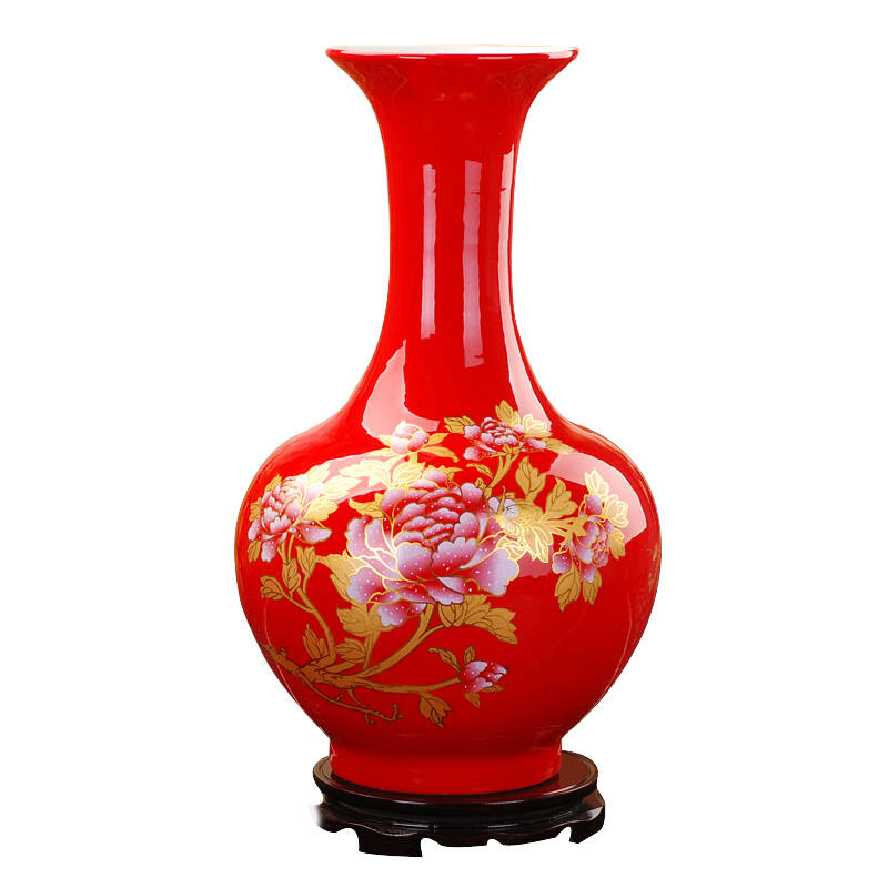 景秀缘 景德镇陶瓷器 落地中国红花瓶 新古典 后现代 家居装饰摆件