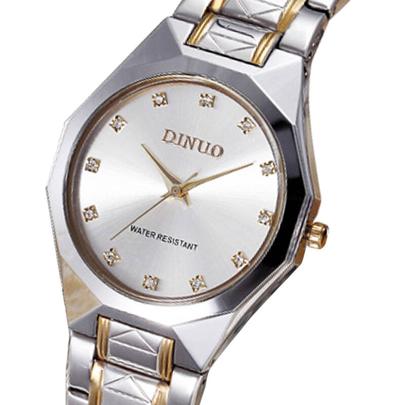 谛诺dinuo潮流石英男士手表 镶钻菱形时尚钢带防水情侣表5375 尊贵