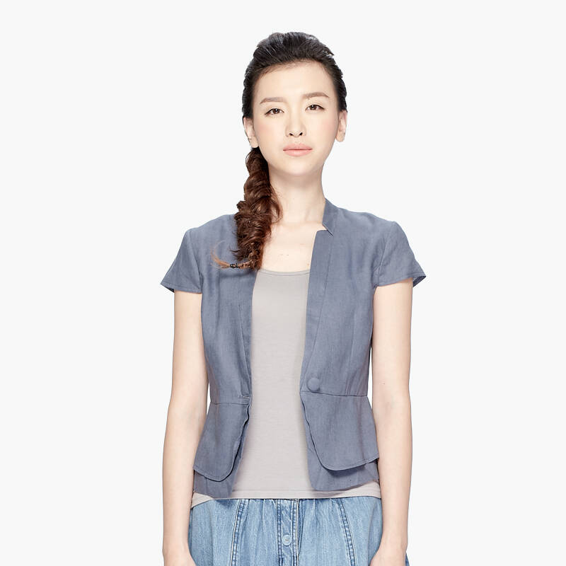初棉2014春装新款女装亚麻小西装外套女夏薄短袖西服夏