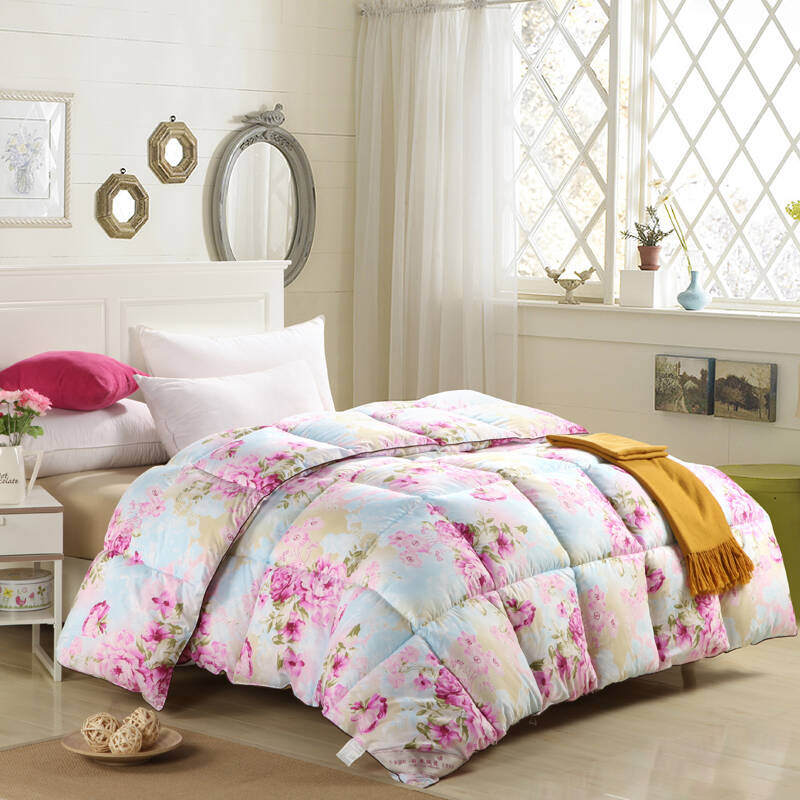 伊莎贝迩 超柔羽丝绒被子 加厚被芯 春秋被 花中之王-粉 200*230(6斤)