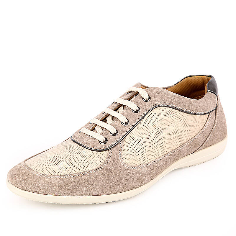 万里马春秋正品 系带休闲运动男鞋 真皮头层皮鞋 男士透气板鞋 米白