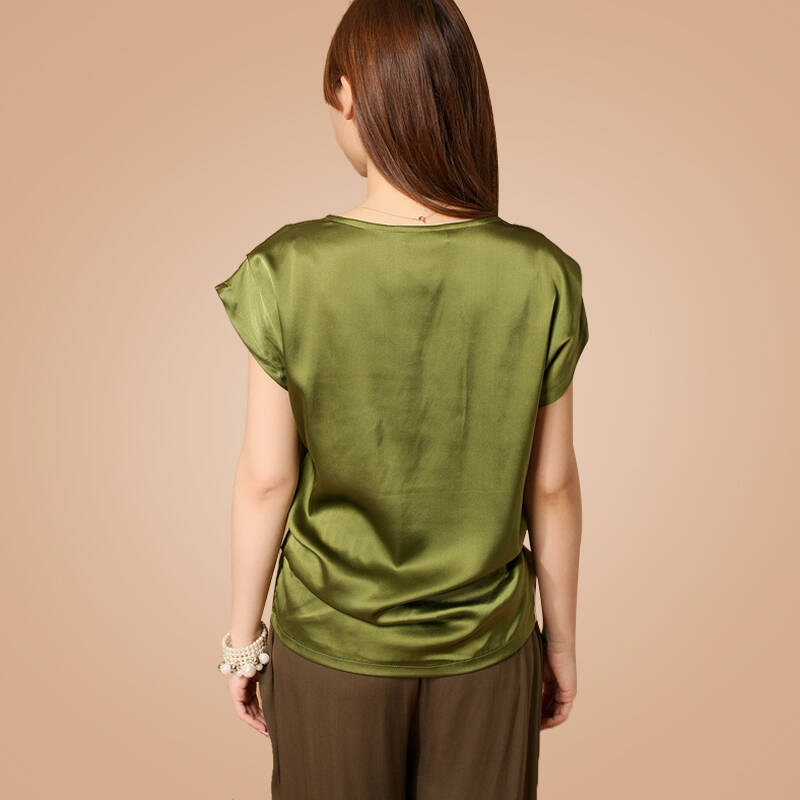 货到付款 青及 翠色欲滴真丝上衣女款桑蚕丝短袖t恤衫2014夏季女装