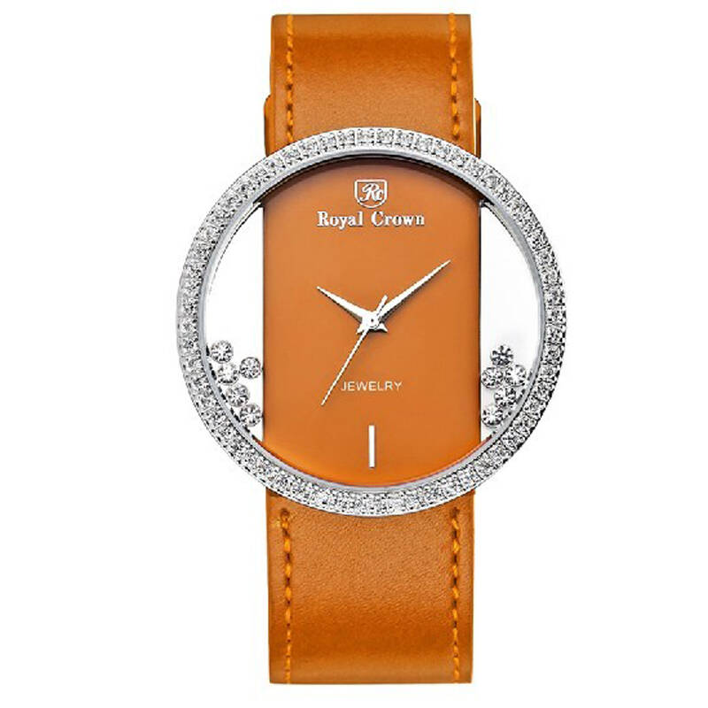 萝亚克朗royal crown时尚透明流动水钻满钻表圈 新颖独特皮带表 6110