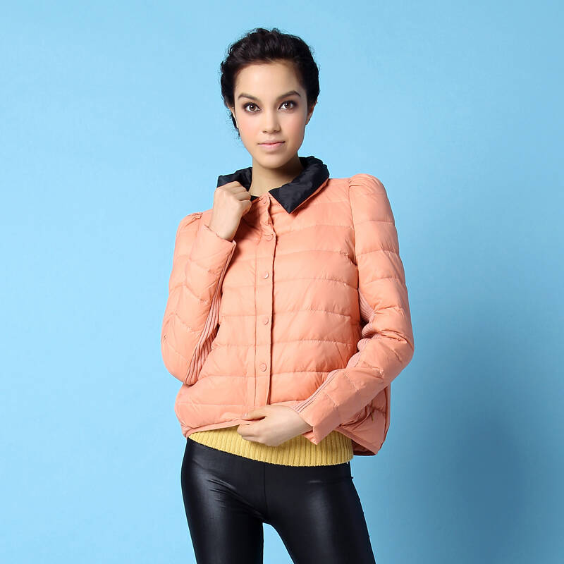 雅鹿女装拼色时尚衬衫领短款羽绒服yo30210 潘粉132105# 175/xxl
