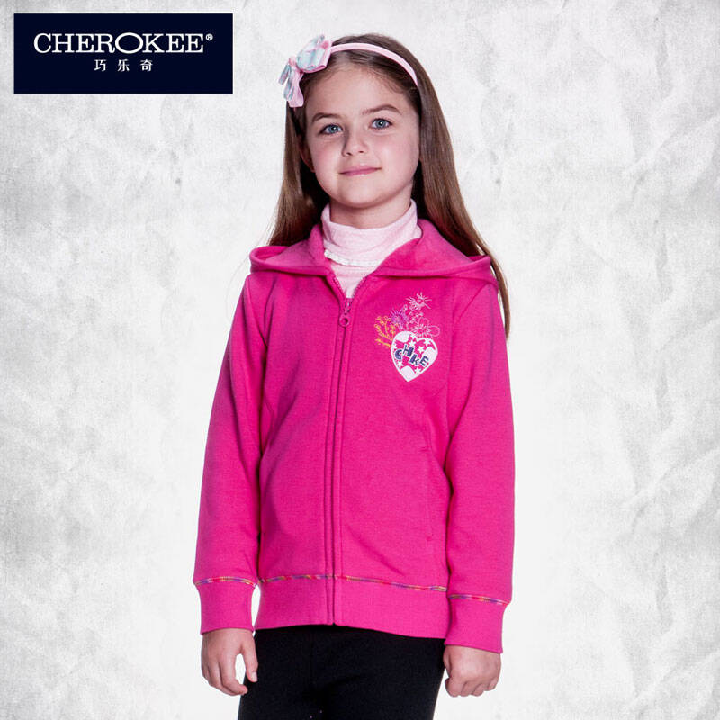 cherokee 巧乐奇 冬季新品女童毛绒内里连帽卫衣 626603 玫红 130