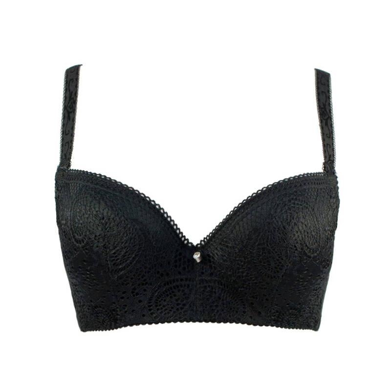 艾黛妮性感蕾丝刺绣女士内衣文胸厚罩杯胸罩 1384 黑色 34/75b
