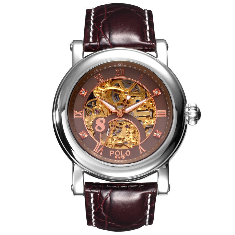保罗马克(polomark)手表 机械表 瑞士男士手表皮带镂空全自动防水男表