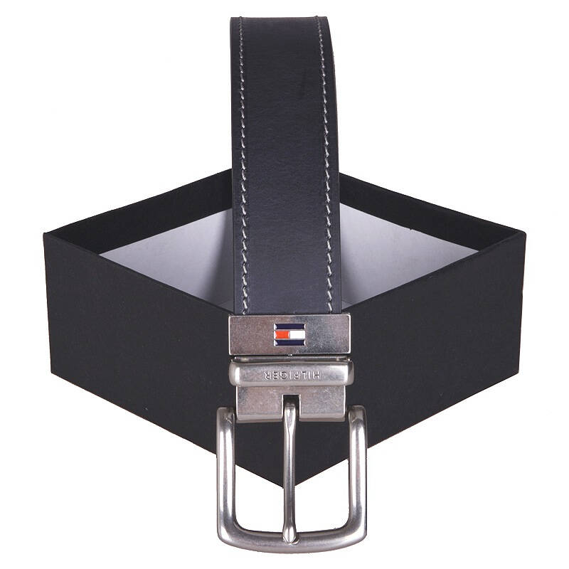 hilfiger 汤米·希尔费格 男士经典双面休闲明线黑色棕色真皮针扣腰带