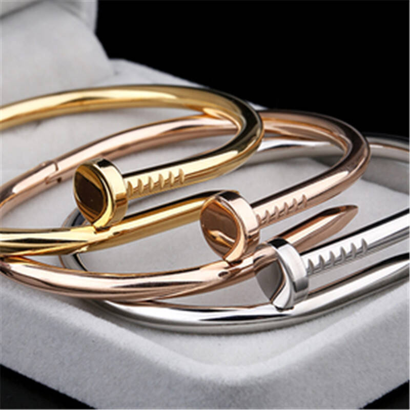 左心房316l钛钢钉子手镯韩版首饰男女生日情人节礼物 玫瑰金(大号)