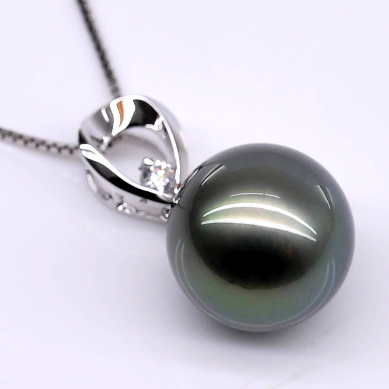 源生珠宝 人鱼眼泪大溪地黑珍珠吊坠 18k金海水珍珠项坠项链 10-11mm