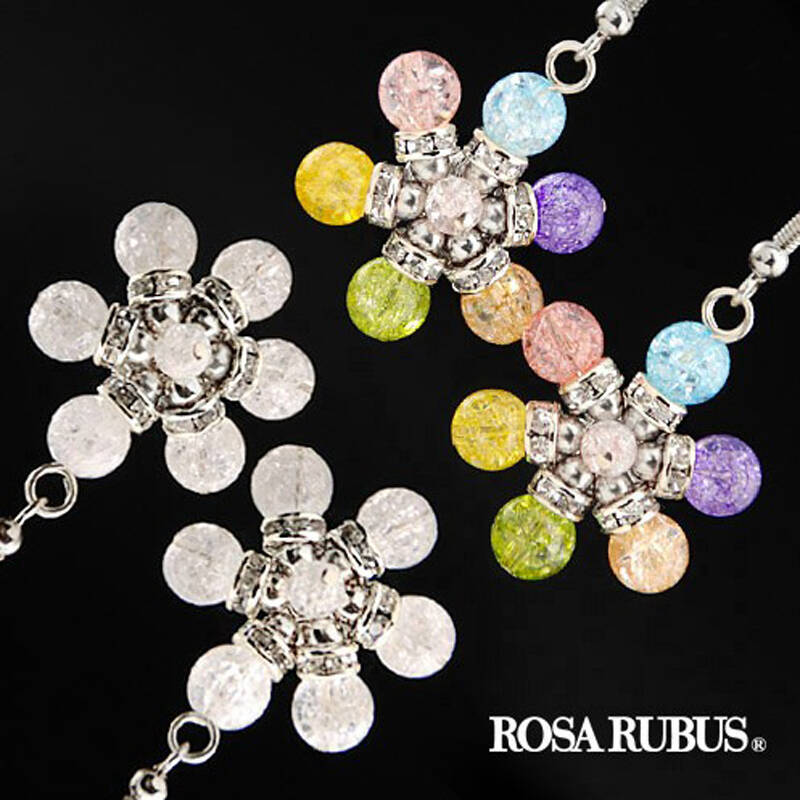 rosarubus 礼物 天然白水晶六瓣花 防过敏 耳环耳夹 女 e10036