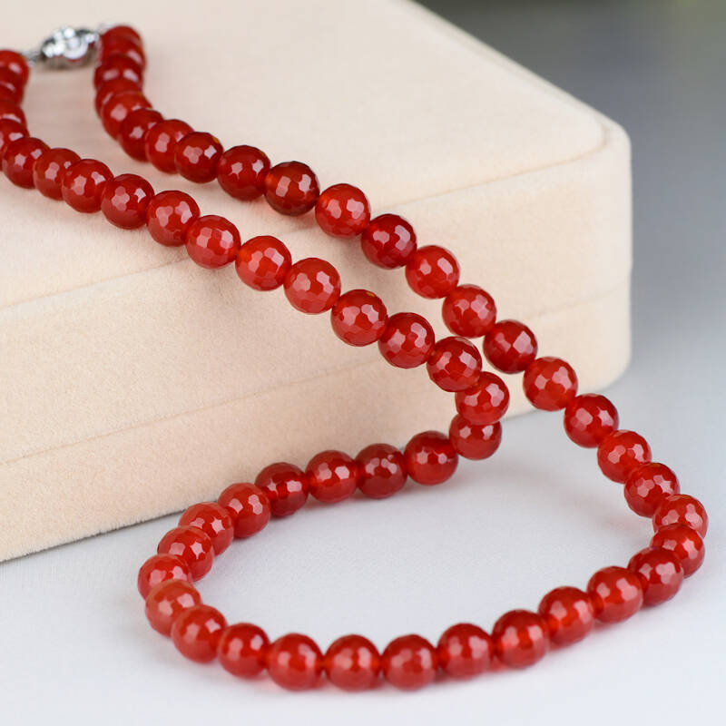 铂宝利正品天然水晶 红玛瑙刻面项链8mm 鸿运当头