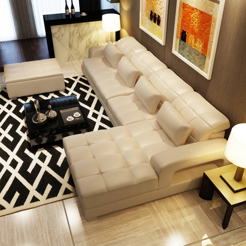 华纳斯 沙发 牛皮沙发组合 客厅家具 珠光色 双人位 左贵妃位