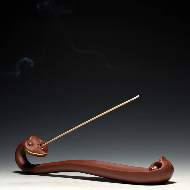 宜兴紫砂 香座香插线香座香盘香托手工香插 紫砂如意茶宠 黄金装饰