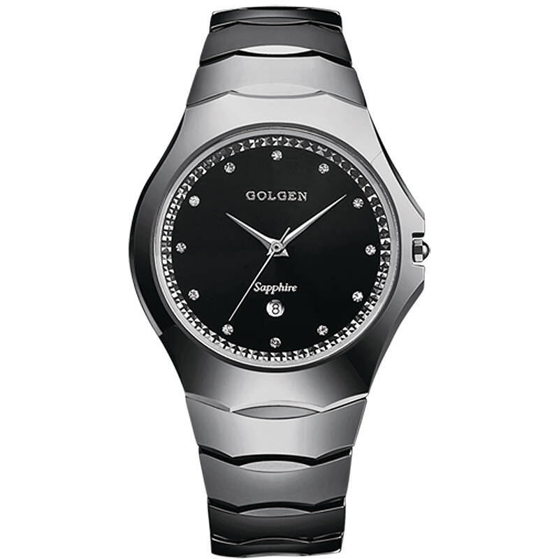 古尊(golgen)手表石英钨钢防水时装时尚情侣表男表 黑色8071m