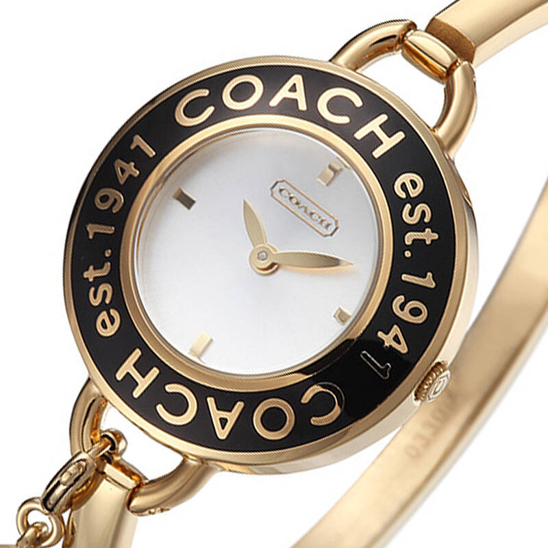 coach 蔻驰高档金色珠宝扣手镯手表女 黑圈圆盘女士手表石英表