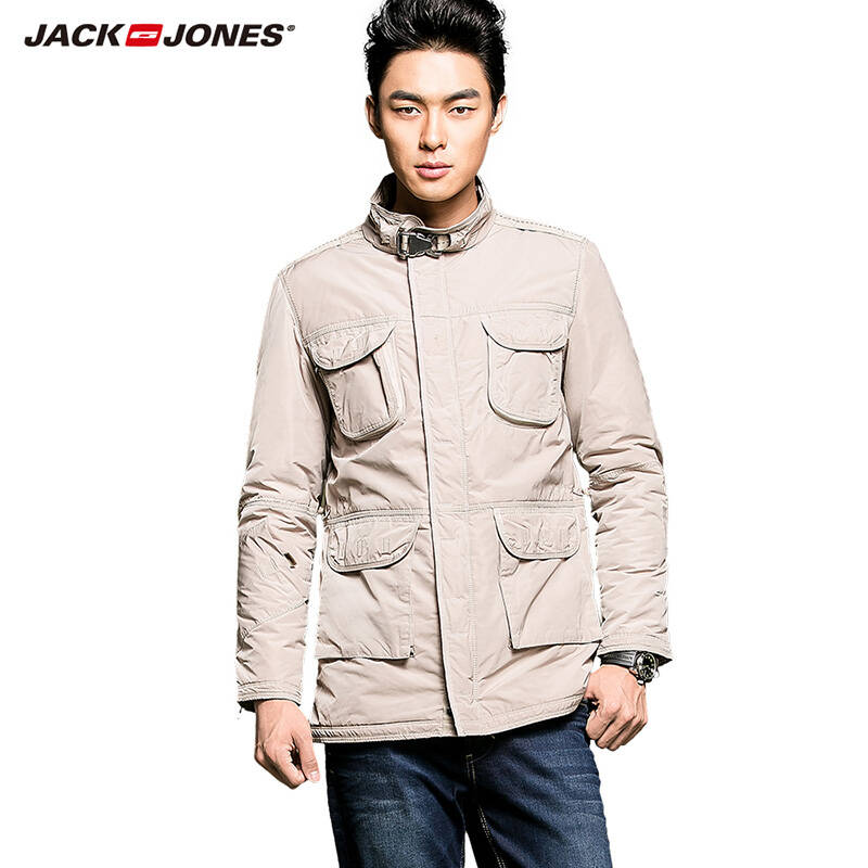 傑克瓊斯jackjones休閒多口袋防風加厚男士外套b|213121016 123淺米色