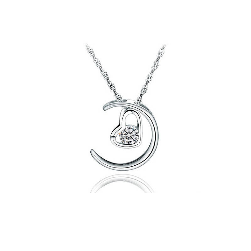 卡兰朵coldel 925纯银项链月亮代表我的心吊坠女款礼物fy-d006 白色