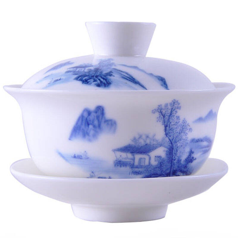 山林居 茶具 陶瓷茶杯 青花瓷陶瓷杯桥头江南水乡盖碗