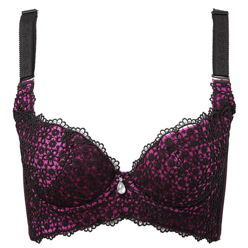 诱变聚拢收副乳薄棉杯调整型内衣文胸罩130421 黑撞紫 36/80d