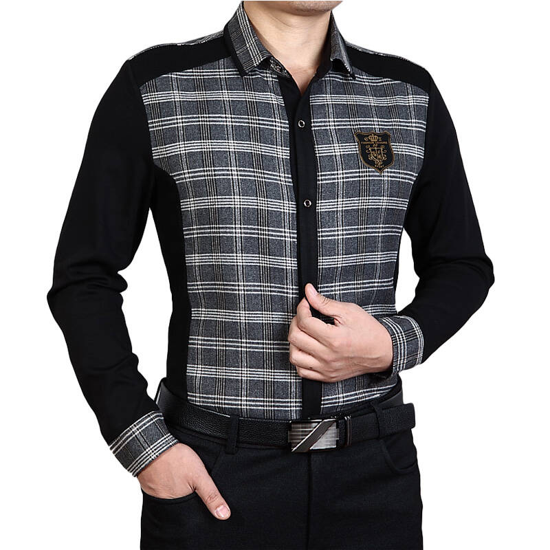 2014春装新品 威格宝男装 商务休闲衬衫 831 灰黑格纹 灰黑格纹 m(48)