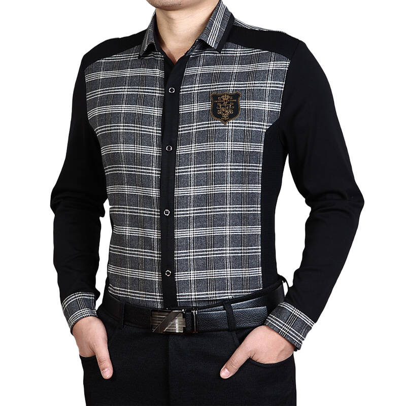 2014春装新品 威格宝男装 商务休闲衬衫 831 灰黑格纹 灰黑格纹 m(48)